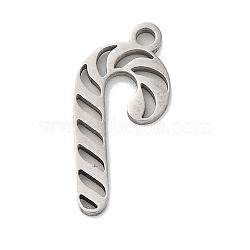 Anti-Tarnish Christmas 201 Stainless Steel Pendants, Laser Cut, Candy Cane Charm, Stainless Steel Color, 17x7.5x1mm, Hole: 1.5mm(STAS-Q015-08P)