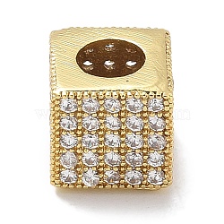 Rack Plating Brass Micro Pave Cubic Zirconia Beads, Long-Lasting Plated, Lead Free & Cadmium Free, Cube, Real 18K Gold Plated, 7x7x7mm, Hole: 3.8mm(KK-L224-036G)