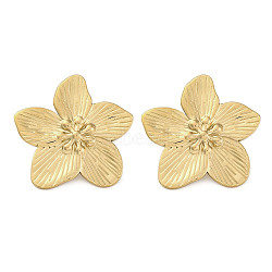 304 Stainless Steel Flower Theme Stud Earrings For Women, Real 18K Gold Plated, 28x29mm(EJEW-B110-04G-01)