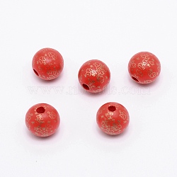 Printed Natural Wood Beads, Round with Angel Pattern, Red, 15~16mm, Hole: 3.6&middot;4.2mm(WOOD-TAC0007-57F)