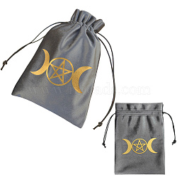 Rectangle Gold Stamping Velvet Tarot Storage Drawstring Bags for Divination, Tarot Cards, Gray, Moon, 18x13x0.3cm(ABAG-WH20001-25D)