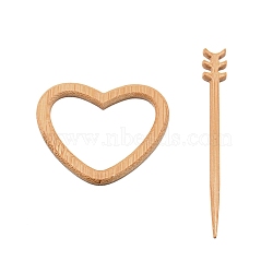 Heart Wooden Shawl Pin, Scarf Clips, Wheat, 65x53x4.5mm, Pin: 99.5x13x4mm(JEWB-WH0011-48)