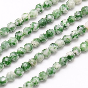 Natural Green Spot Jasper Beads Strands, Faceted, Round, Green, 4mm, Hole: 1mm, about 90pcs/strand, 15.35 inch