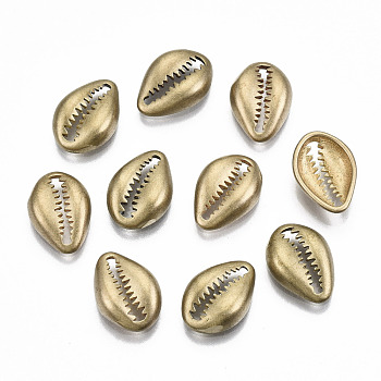 Brass Charms, Cowrie Shell Shape, Nickel Free, Unplated, 13x9x3mm