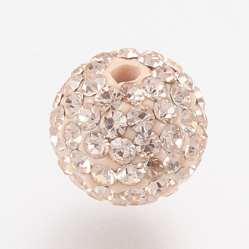 Czech Rhinestone Beads, PP6(1.3~1.35mm), Pave Disco Ball Beads, Polymer Clay, Round, 362_Light Peach, 4~4.5mm, Hole: 1mm, about 20~30pcs rhinestones/ball