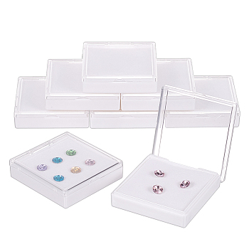 White Acrylic Loose Diamond Display Boxes with Clear Hinged Lid, with Sponge Inside, for Gemstone, Jewelry Storage, Square, White, 6.3x6.1x1.4cm