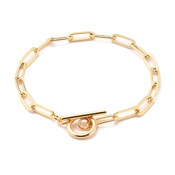 Brass Paperclip Chain Bracelets, with 304 Stainless Steel Toggle Clasps, Golden, 7-3/4 inch(19.6cm)