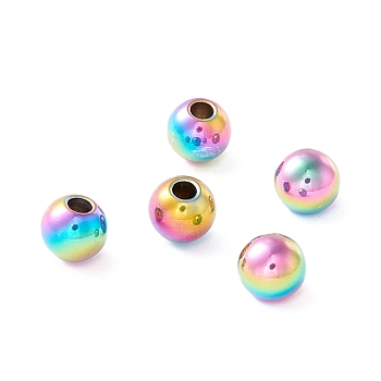 Ion Plating(IP) 202 Stainless Steel Beads, Half Drilled, Round, Rainbow Color, 6x5.5mm, Half Hole: 2mm