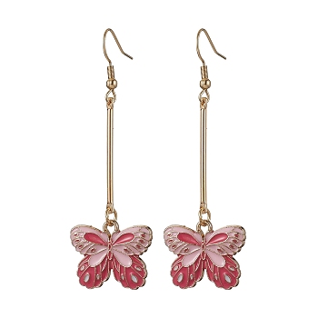 Alloy Enamel Butterfly Dangle Earrings, Cerise, 67x22mm