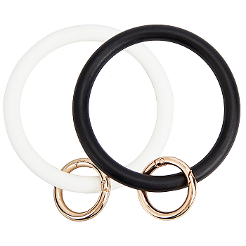 Gorgecraft Silicone Bangle Keychains, with Alloy Spring Gate Rings, Light Gold, Black & White, 115mm, 2 colors, 1pc/color, 2pcs/set