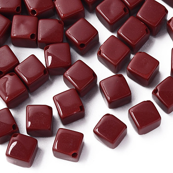 Opaque Acrylic Beads, Cube, Dark Red, 13x14.5x14.5mm, Hole: 2mm, about 530pcs/500g