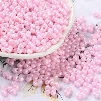 Glass Seed Beads, Opaque Colours Luster, Peanut, Pearl Pink, 5~6x2.5~3x3~3.5mm, Hole: 1~1.2mm, about 5000pcs/pound