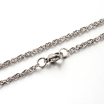 304 Stainless Steel Rope Chain Necklaces, Stainless Steel Color, 17.7 inch(45cm), 2mm