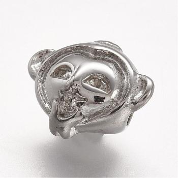 304 Stainless Steel European Beads, Large Hole Beads, Monkey,  15.5x12x9.5mm, Hole: 4.5mm