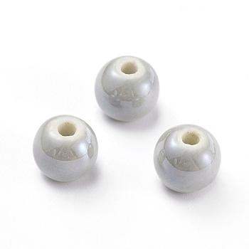Handmade Porcelain Beads, Pearlized, Round, Dark Gray, 14mm, Hole: 2.5~4mm