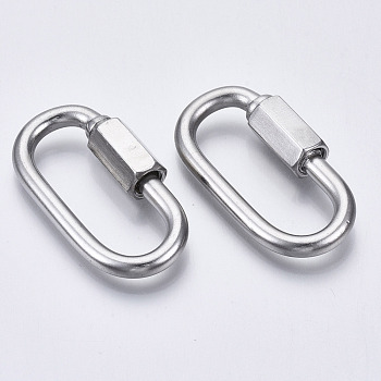304 Stainless Steel Screw Carabiner Lock Charms, for Necklaces Making, Oval, Stainless Steel Color, 42x22x4mm, Screw: 9x15mm