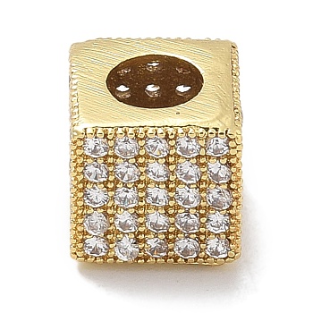 Rack Plating Brass Micro Pave Cubic Zirconia Beads, Long-Lasting Plated, Lead Free & Cadmium Free, Cube, Real 18K Gold Plated, 7x7x7mm, Hole: 3.8mm