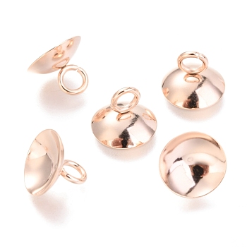 201 Stainless Steel Bead Cap Pendant Bails, for Globe Glass Bubble Cover Pendants, Rose Gold, 7x10mm, Hole: 3mm