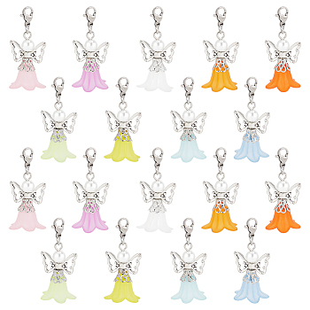 Angel Acrylic Pendant Decoration, with 304 Stainless Steel Clasps, Mixed Color, 43mm, 9 colors, 4pcs/color, 36pcs/set