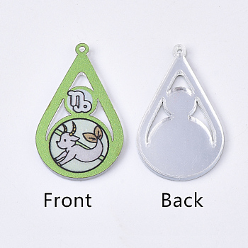 Acrylic Pendants, PVC Printed on the Front, Film and Mirror Effect on the Back, teardrop, with Constellation, Capricorn, Capricorn, 29.5x18x2mm, Hole: 1.5mm