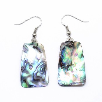 Abalone Shell Trapezoid Dangle Earrings, with Platinum Plated Brass Ear Hooks, 50mm, Pin: 0.8mm