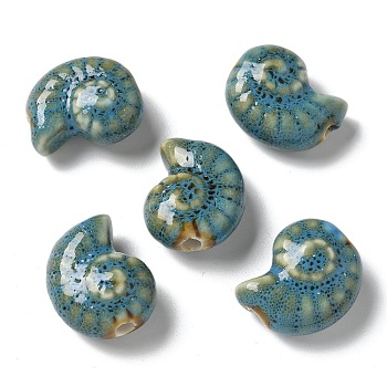 Handmade Porcelain Beads, Snail, Cadet Blue, 20~21x16~17x9~10.5mm, Hole: 3mm