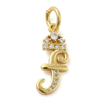 Brass Micro Pave Cubic Zirconia Pendants, with Jump Ring, Letter F, 18x8x2mm, Ring: 6x1mm, Inner Diameter: 4mm