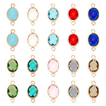 40Pcs 10 Colors Transparent K9 Glass Connector Charms, with Golden Plated Brass Findings, Faceted, Oval Links, Mixed Color, 16.5x8.5x4mm, Hole: 1.8mm, 4pcs/color