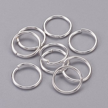 Jewelry Findings, Brass Jump Rings, Cadmium Free & Lead Free, Open Jump Rings, Silver Color Plated, 1.2x12mm, about 9.6mm inner diameter