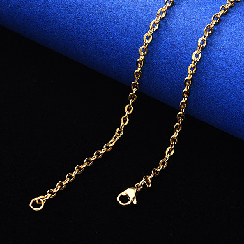 PVD Vacuum Plating 304 Stainless Steel Cable Chain Necklace, with Lobster Claw Clasp, Real 18K Gold Plated, 19.68 inch(50cm), Link: 4x3x0.8mm