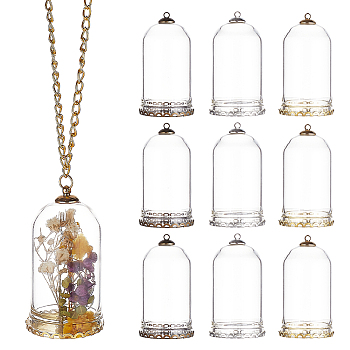 12Pcs Glass Dome Cloche Cover, Bell Jar, with 12Pcs Brass Cabochon Settings and 12Pcs Bead Cap Pendant Bails, Mixed Color, 26x2mm