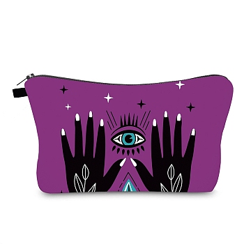 Evil Eye Theme Polyester Cosmetic Pouches, with Iron Zipper, Waterproof Clutch Bag, Toilet Bag for Women, Rectangle, Medium Violet Red, 13x22x2.2cm