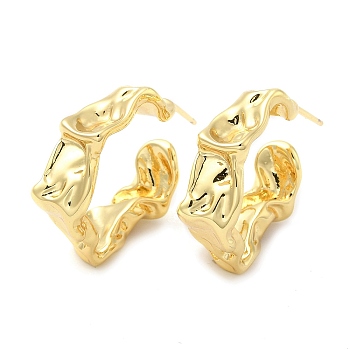Rack Plating Brass Twist Round Stud Earrings, Half Hoop Earrings, Long-Lasting Plated, Cadmium Free & Lead Free, Real 18K Gold Plated, 22.5x22x8mm