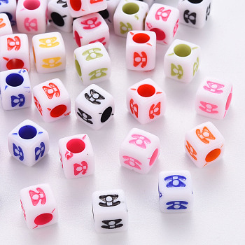Craft Style Acrylic Beads, Cube with Telephone, Mixed Color, 7x7x7mm, Hole: 3.5mm, about 1950pcs/500g