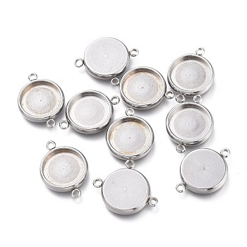 304 Stainless Steel Cabochon Connector Settings, Flat Round, Stainless Steel Color, Tray: 12mm, 20x14.5x2.5mm, Hole: 1.6mm