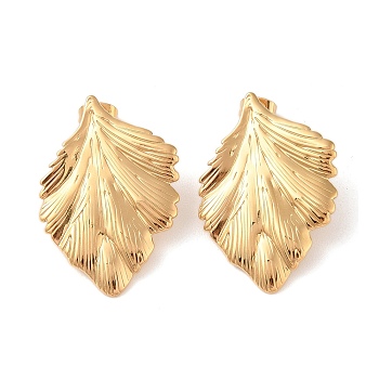 304 Stainless Steel Stud Earrings, for Women, PVD Vacuum Plating, Leaf, Golden, 35x25.2mm