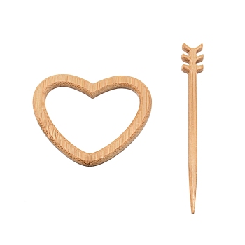 Heart Wooden Shawl Pin, Scarf Clips, Wheat, 65x53x4.5mm, Pin: 99.5x13x4mm