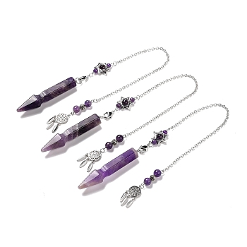 Natural Amethyst Pointed Dowsing Pendulums, with Eco-Friendly Brass Findings, Platinum, Cadmium Free & Lead Free, Bullet, 31.35cm