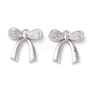 Platinum Clear Bowknot Brass+Cubic Zirconia Charms