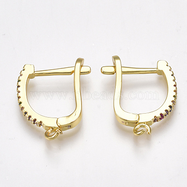 Brass Micro Pave Cubic Zirconia(Random Mixed Color) Hoop Earring Findings with Latch Back Closure(EJEW-S201-104)-3