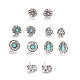 6 Pairs 6 Style Flower & Heart & Teardrop Synthetic Turquoise Stud Earrings with Rhinestone(AJEW-PW0005-26AS)-1