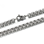 Tarnish Resistant 304 Stainless Steel Box Chains Necklaces, with Lobster Claw Clasps, Stainless Steel Color, 23.6 inch(60cm), 5mm(NJEW-I074-12)