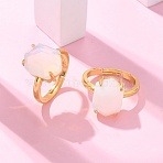 Hexagon Opalite Finger Rings, Golden Tone Brass Cuff Rings, Rack Plating, Long-Lasting Plated, Lead Free & Cadmium Free, Hexagon: 10x14mm, Inner Diameter: 17mm(RJEW-B113-02G-03)