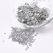 Ornament Accessories Plastic Paillette/Sequins Beads, Heart, Silver, 3x4x0.1mm, about 225000pcs/pound(PVC-G001-02A)