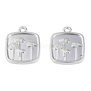 Rack Plating Alloy Pendant, Cadmium Free & Lead Free, Square with Flower, Platinum, 19x15x2mm, Hole: 1.8mm(X-PALLOY-N175-02P)