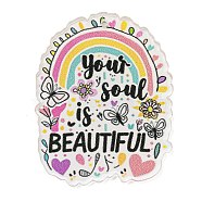 Motivational Quote Your Soul is Beautiful Printed Acrylic Pendants, Rainbow, 30.5x40x2mm, Hole: 1.4mm(MACR-K362-01D)