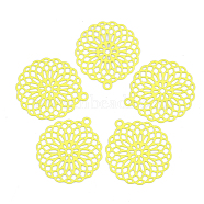 430 Stainless Steel Filigree Pendants, Spray Painted, Etched Metal Embellishments, Flower, Yellow, 30x27x0.5mm, Hole: 1.8mm(X-STAS-S108-03A)