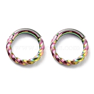 Ion Plating(IP) Twisted Ring Hoop Earrings for Girl Women, Chunky 304 Stainless Steel Earrings, Rainbow Color, 8.5x1mm, 18 Gauge(1mm)(STAS-K233-02A-MC)