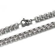 304 Stainless Steel Box Chains Necklaces, with Lobster Claw Clasps, Stainless Steel Color, 23.6 inch(60cm), 5mm(NJEW-I074-12)