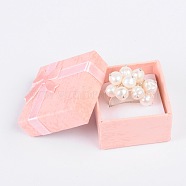 Cardboard Ring Boxes, with Satin Ribbons Bowknot outside, Square, Pink, 41x41x26mm(X-CBOX-G003-08D)